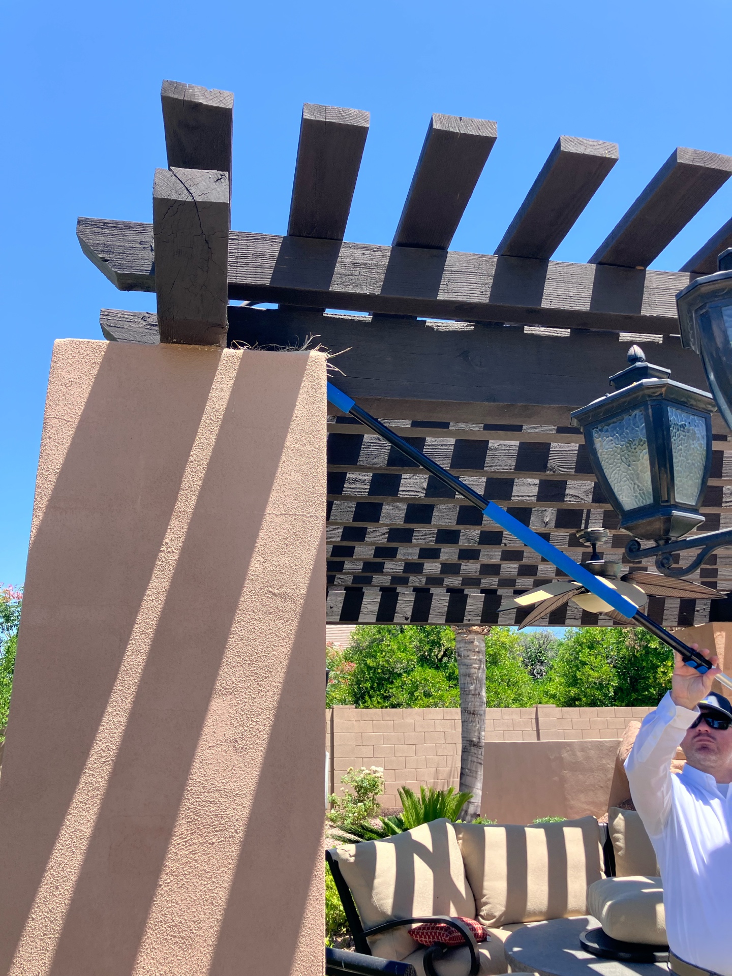 Matt treating a pergola for wasps and spiders in Gilbert AZ